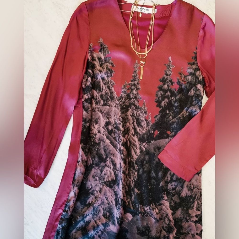 🌲Nice Things🌲- Alpine Valley Digital Print Dress / Merlot